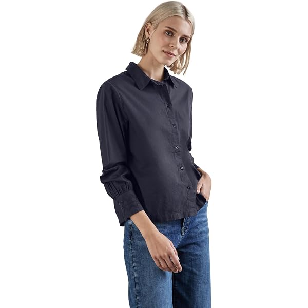 Street ONE Damenbluse „EOS_Style“ – Unifarbe, Mit Rundhals Und Knopf-Bündchen