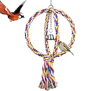 LACKINGONE Colorful Swing Bird Toys Rope Swing Perch Playgym Climbing Chewing Toy Globe Shape for Parrots Budgie Parakeet Cockatiel Cockatoo Conure