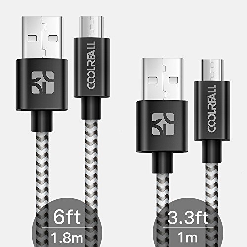 Micro USB Kabel Nylon[2-Pack] Coolreall USB Ladekabel für Samsung, HTC, Nexus, LG, Motorola, Sony, Android Smartphones und weitere,Schwarz(1m,1.8m) - 2