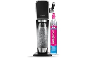 sodastream Art Machine à Eau Pétillante et Soda | Pack 1 Bouteille 1L Finition Acier Inoxydable Compatible Lave-Vaisselle + 1 Recharge de Gaz 60L à Clipser | Noire
