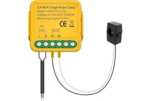 MHCOZY Tuya - Misuratore di potenza intelligente WiFi con morsetto per convertitore di corrente da 80 A, in tempo reale KWh, tensione statistica