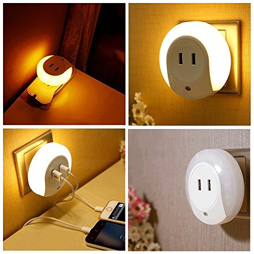 AIGUOZER® Tragbare LED Nachtlicht Nachtlampe mit 2 USB Ladegerät Bewegungsmelder Charger Lichtsensor Nachtbeleuchtung für Kinderzimmer Babyzimmer Handy und Pad - 7