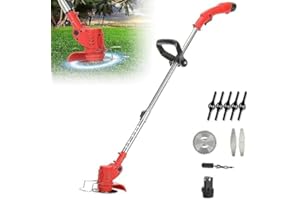 EAGERMINDS Desbrozadora eléctrica inalámbrica con batería, 12 V corte borde inalámbrico herramientas de jardín motorizado con 3 tipos de cuchillas para corte de jardín, césped y tierra agrícola (1 batería)