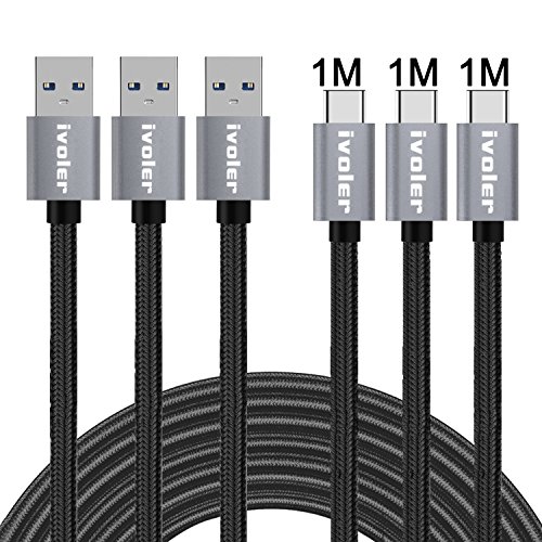 iVoler Cable USB Tipo C a USB A 3.0 [3 Pack: 1M+1M+1M] Cargador USB Tipo C de Nylon Trenzado Carga Rápida y Sincronización Compatible con Samsung, Xiaomi, Huawei y Más (Gris)