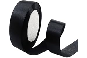 Ruban Satin Noir 25mm X 22m,Ruban Cadeau,Ruban Couture,Ruban de Satin de soie pour Décoration de Mariage, l'artisanat de Décoration de la Maison,Fête Gâteau,Emballage Gâteau,Coffrets,Bouquet