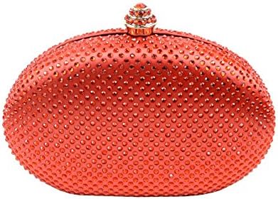 Yingzu Egg Shape Party Clutch Purse for Women Rhinestone Diamond Clutch Evening Handbag ( orange)