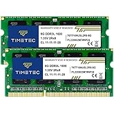 Timetec 16GB Kit (2x8GB) DDR3L/ DDR3 1600MHz PC3-12800 Unbuffered Non-ECC 1.35V CL11 2Rx8 Dual Rank 204 Pin SODIMM Laptop Not