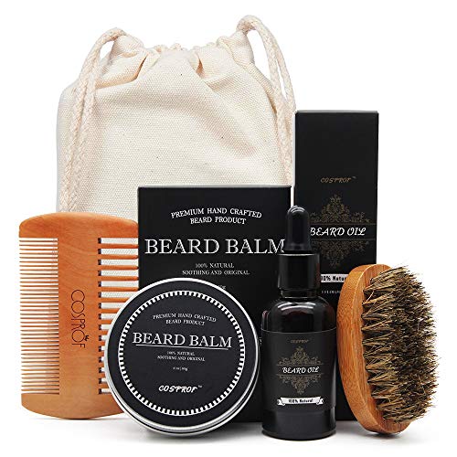 Cosmetf Baño de la barba Crema de bigote Set de aceite de barba Acondicionador Bálsamo de la barba Húmedo hidratante sano Cepillo de cera peine