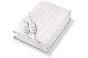 Beurer TS 26 Chauffe-matelas double XXL pour 2 personnes, 150 x 140 cm, 2 zones avec 3 niveaux de température, système de sécurité, lavable en machine