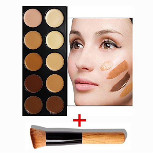 VALUE MAKERS Ultra 10 Colour Cream Contour Kit - Contour Palette - Contouring Kits - Makeup Cream Contour Palette - Professional Make Up Foundation Palette - Cosmetics Tool Palette - Blemish Concealer Palette + Make Up Powder Blusher Foundation Brush Free (10 Color+Brush)