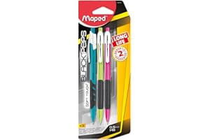 Maped - Accesorios de Escritura - Portaminas Long Life de 0,5 mm - Pack con 3 Unidades - Sistema de Presión Blanda Antideslizante - Sistema de Fácil Recarga - 3 Colores