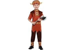 SMIFFY'S Smiffys Viking Costume, Brown with Top, Trousers & Hat, Boys Fancy Dress, Viking Dress Up Costumes