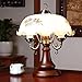 Produktbild Schreibtischlampe Retro Klassische Bankers Lampe Kamelie Glasschirm Holz Drei Köpfe Dimmen Tischlampe Lesen Studie Nachttischlampe Für Schönes Geschenk Home Office Dekorationen