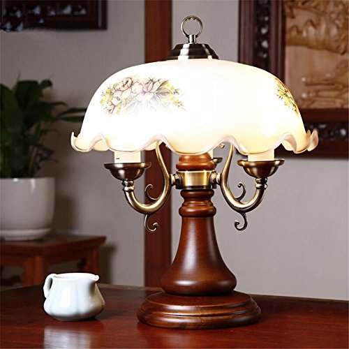 Preisvergleich Produktbild Schreibtischlampe Retro Klassische Bankers Lampe Kamelie Glasschirm Holz Drei Köpfe Dimmen Tischlampe Lesen Studie Nachttischlampe Für Schönes Geschenk Home Office Dekorationen
