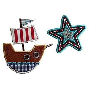 Piratenschiff 10X9cm Stern Jeans 8X7cm flicken Aufnäher Stoff Patch