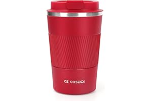 CS COSDDI Kubek Termiczny,380ml Kubek Podróżny ze Stali Nierdzewnej,Kubek do Kawy Wielokrotnego Użytku,Filiżanka kawy z Podwójnymi Ściankami,Podróżny Kubek Samochodowy