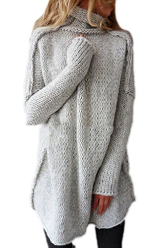 Les Femmes Plus Élégante Veste De Tricot Crochet De Manteau Pull Col Roulé Gros Hiver Haut De La Page Grey M