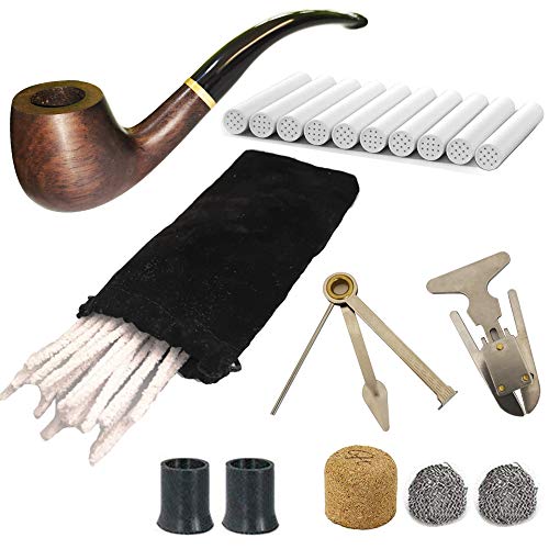 WPERSUVV Tabacco Pipa Kit & di Legno Pipa con, Pipe alesatore, 3 in 1 Reamers Tamper e Altri Accessori, Spazzola per la Pulizia