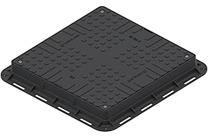 STANDARTPARK Tapa con Marco VODALAND 60x60 de Plástico Negro - Clase de Carga A15 para Arquetas de PVC, Pozos y Alcantarillas - Tapa Cuadrada para Registro y Alcantarillado