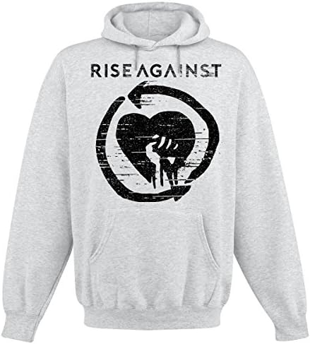 Rise Against Distressed Heartfist Hooded Sweatshirt Mottled Grey L