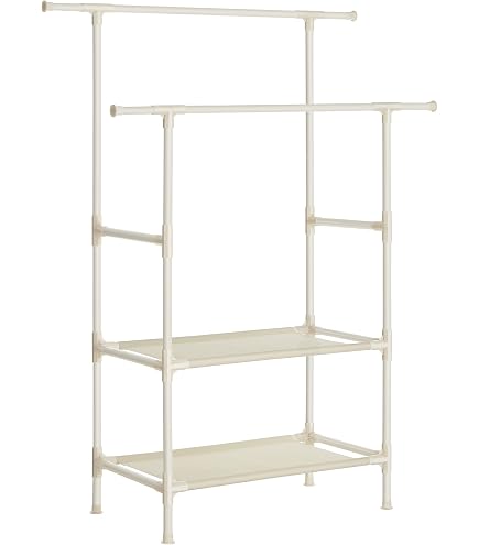 Portemanteau Mobile Sur Roulettes Relaxdays - 2 étagères, Barre à Vêtements - 165x90x30 Cm - Blanc - Idéal Couloir, Chambre
