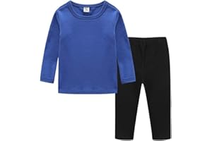 DCUTERQ Conjunto de Ropa Interior Térmica Básica para Niños 2 Piezas Camisetas Mangas Largas y Calzoncillos Largos Pijamas Suaves de Algodón Ropa de Dormir Color Sólido 1-8 Años