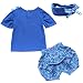TiaoBug Baby Girls Outfits Bowknot Top T-Shirt Shorts Pants with Headband Clothing Set 6-12 Months Blue
