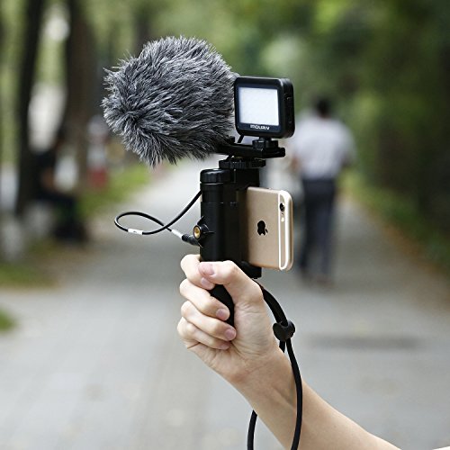 Smartphone Video Rig Mouriv Stabilizzatore di Muggine di Vlogging di Registrazione Filmmaking per iPhone 8 7 7s Plus Con Mini Cardioidi Microfono, Luce LED Video, Barra Estensione Allenamento Solido in Alluminio