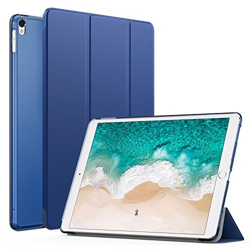 MoKo Hülle für Neu iPad Pro 12.9 2017 - PU Leder Tasche Schutzhülle Schale Smart Case mit Translucent Rücken Deckel, mit Auto Schlaf / Wach Funktion und Stanfunktion für Apple New iPad Pro 12.9 Zoll 2017 Tablet, Marineblau