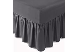 LIZZIE JACOBS Easy Care Plain Dyed Polycotton Valance Sheet Super Soft Shrinkage Fade Resistant Frilled Valance Bed Skirts Extra Deep Fitted Valance Bed Sheets (Charcoal, Double)