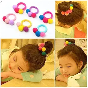 Trendy Club 6 Pcs furball pompom Ball Elastic Hair Band gum Ponytail Holder Girls Hair Clip Headband Hair Accessories Gift