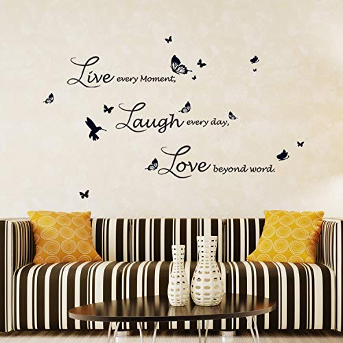 Walplus LR-3809-VRQN - Pegatina de pared, diseño Lucida Live Laugh Love, color negro