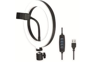 LogiLink AA0151 – Anillo de luz LED (diámetro de 20 cm) con Soporte para Smartphone, 3 Modos de Color (Natural, cálido, frío) y 72 LED para vídeos e imágenes Profesionales, Color Negro, 72 ledes