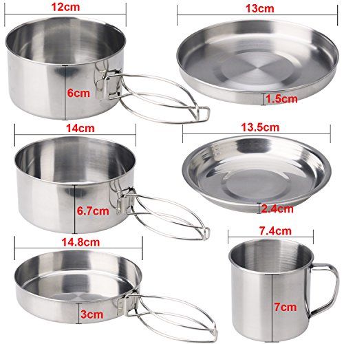 Juning 8 Piece/Set Camping 18/10 Kochgeschirr, Hiking Picnic Cookware Cooking Set für 2-3 Person Camping, Ideal for Hiking /Backpacking - 4