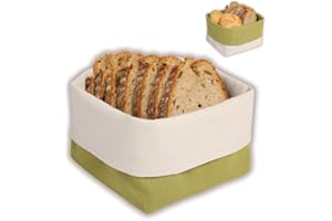 slowroom Cesto per pane in cotone o misto lino - Cesto per pane reversibile - Cesto per pane moderno quadrato 12,5 x 12,5 - Cesto per pane in tessuto regolabile da 8 a 13 cm di altezza, Oliva