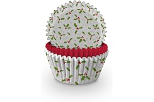 Anniversary House Pack of 75 Christmas Holly Cupcake Cases for Baking, Baking Cups in Heavy Duty Greaseproof Paper, Festive Muffin Cup Cake Cases, Xmas Party Decoration, J116