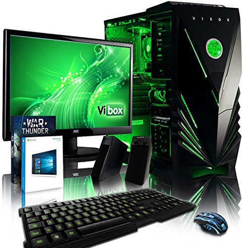 VIBOX Spark Komplett-PC Paket 7 Gaming PC - 4,1GHz AMD FX 6-Core CPU, GTX 1050 Ti GPU, Super, Desktop Gamer Computer mit Spielgutschein, 22" HD Monitor, Gamer Tastatur & Mouse, Windows 10, Grün Innenbeleuchtung, lebenslange Garantie* (3,5GHz (4,1GHz Turbo) Superschneller AMD FX 6300 Sechs 6-Core Prozessor CPU, Nvidia GeForce GTX 1050 Ti 4GB Grafikkarte GPU, 16GB DDR3 1600MHz RAM, 1TB (1000GB) SATA III HDD 7200rpm Festplatte, 85+ Netzteil, Vibox Predator grünes Gaming Gehäuse, AM3+ Mainboard)