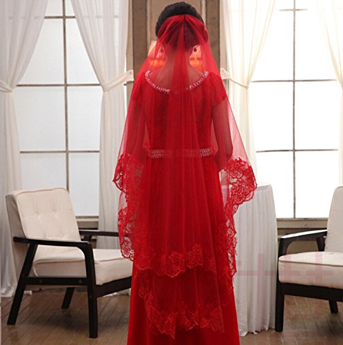 JUNGEN Brautschleier Hochzeit Kleid Zubehör 1,5 Meter (Rote) - 3