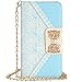 Uming® Gold Bow Lady Series PU Case [* for Samsung Galaxy S6Edge G925 *] with Bling Shiny Glitter Glanze Elegant White Lace Pattern Flip Holster with Stand Stander Holder Hand Free Credit Card Slot Wallet Hasp Magnet Magnetic Button Buckle Shell Protective Mobile Cell Phone Case Cover Bag - Light Blue