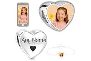 2Burned UK Personalised Love Heart Photo Charm Bead – Custom Picture Alloy Jewellery – Fits European Style Charm Bracelets – 