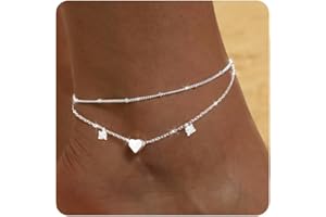ZHESHY Pulseras Tobilleras Plata Dorado para Mujeres Multicapa Tobillera 18 Quilates con Corazón Cruz Cuentas Ajustable Impermeable Moda Joyería Tobilleras Verano Playa para Mujeres y Niñas Regalos
