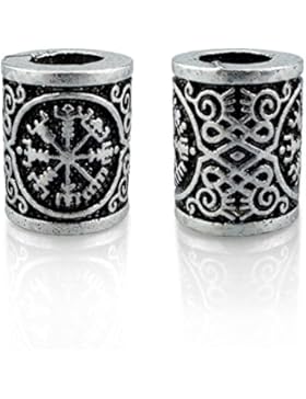 Wikinger Bartperle Vegvisir in Silber - Innendurchmesser 7 mm