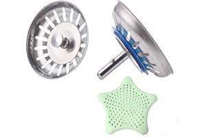 Tapón Fregadero de Cocina, CompraFun 2pcs de Acero Inoxidable Ø80 mm Engrosado de Doble Capa, Tapón Universal para Desagüe, con Filtro de Silicona (1pcs)
