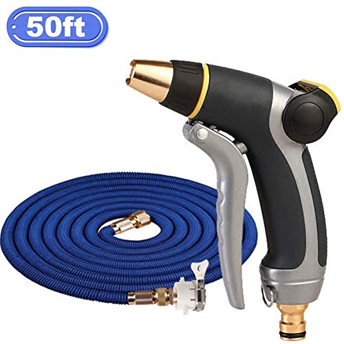 Preisvergleich Produktbild AYOUGALA Gartenschlauch Flexischlauch 50FT / 15M Flexischlauch Wasserschlauch Ausgedehnt Gartenteich Schlauch Gartenschläuche mit 3 Funktion Garten Handbrause für Autowäsche,Gartenbewässerung,Blau