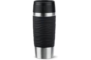 Emsa Travel Mug 360ml Wave Thermobecher, neuer Komfort-Schraubverschluss, Isolierbecher Edelstahl, 4h heiß und 8h kalt, 100% dicht, spülmaschinenfest, 360°-Trinköffnung, schwarz, N20212