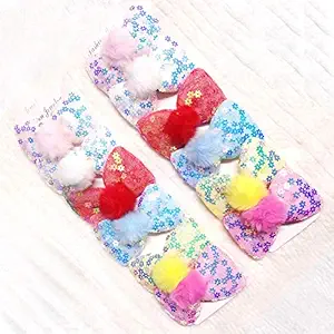 Kids Hair Clips Pack of 1 Pair ( 2pc.) Bow Shaped Micky multi color (Pink)
