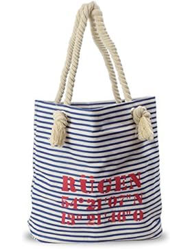 Sonia Originelli Shopper Strandtasche Streifen Beach Tasche Koordinaten T021-City-STR-Rügen