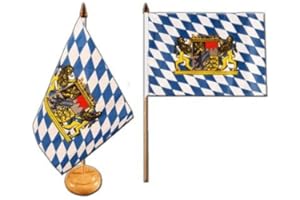 Flaggenfritze Tischflagge/Tischfahne Deutschland Bayern mit Löwe + gratis Aufkleber