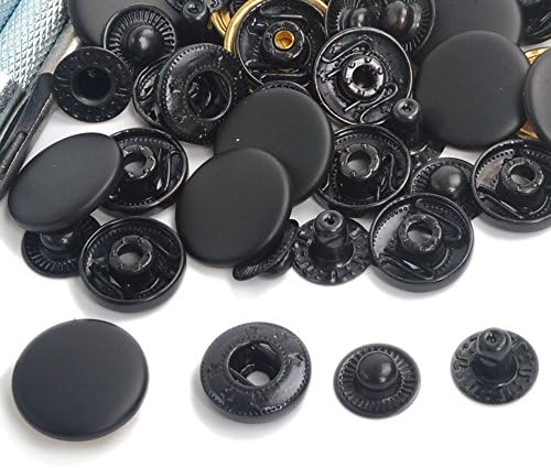 Black Matte Pack 15 Completed Sets 10/12.5/15/17mm Snap Fasteners Poppers Press Studs For Clothing and Accessories - Press Studs for Adding Secure Closure to Jackets, Jeans, Bags, Straps and Other Sewing Projects - Popper for Clothes Repair (15 Sets 12.5mm)