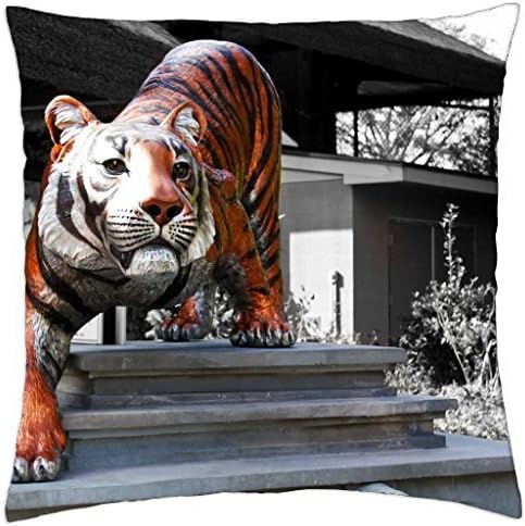 Tiger Statue - Throw Pillow Cover Case (16" x 16")
